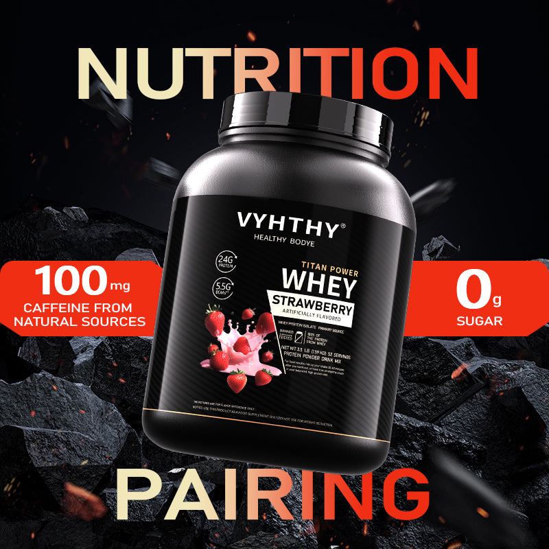 VYHTHY Strawberry Flavored Whey Protein Powder - 24g Protein per Serving - Suitable for pre- and Post-Workout Supplementation - Low Lactose, Gluten-Free, Natural Flavor (56 oz) - 52 Servings