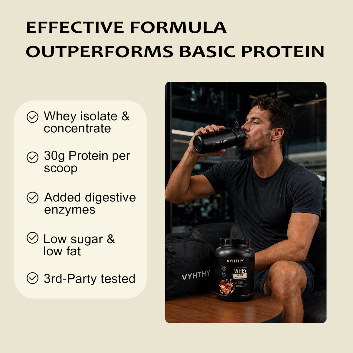 VYHTHY Titan Power Whey Protein Powder – Apple | 24g Protein, 5.5g BCAA, 11g EAA per Scoop | Whey Isolate Primary, Low Carb, No Added Sugar | 2 LB (30 Servings)