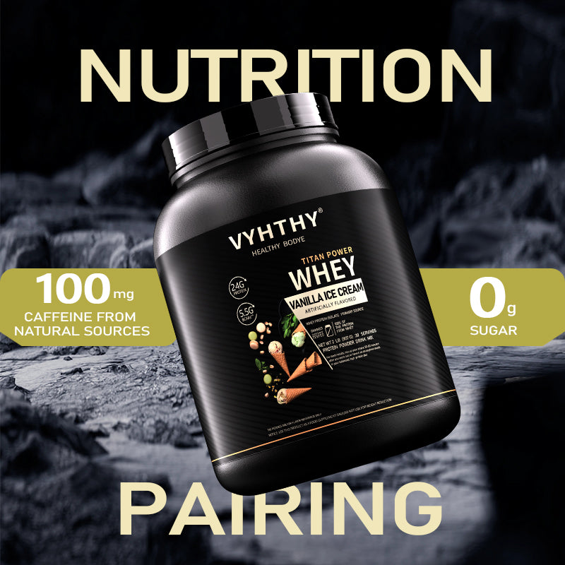 VYHTHY Vanilla Ice Cream Flavored Whey Protein Powder - 24g Protein per Serving - Suitable for pre- and Post-Workout Supplementation - Low Lactose, Gluten-Free, Natural Flavor (36 oz) - 30 Servings