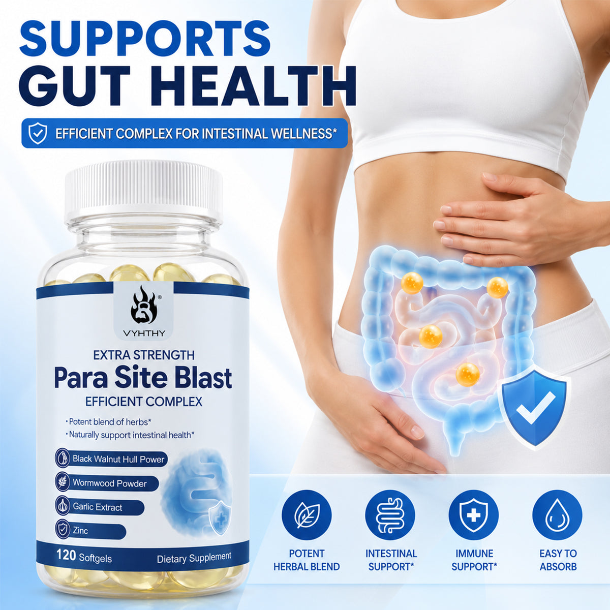 Parasite Cleanse for Humans – Gut Health & Intestinal Support Supplement with Wormwood, Black Walnut Hull, Clove & Garlic | VYHTHY 120 Softgels