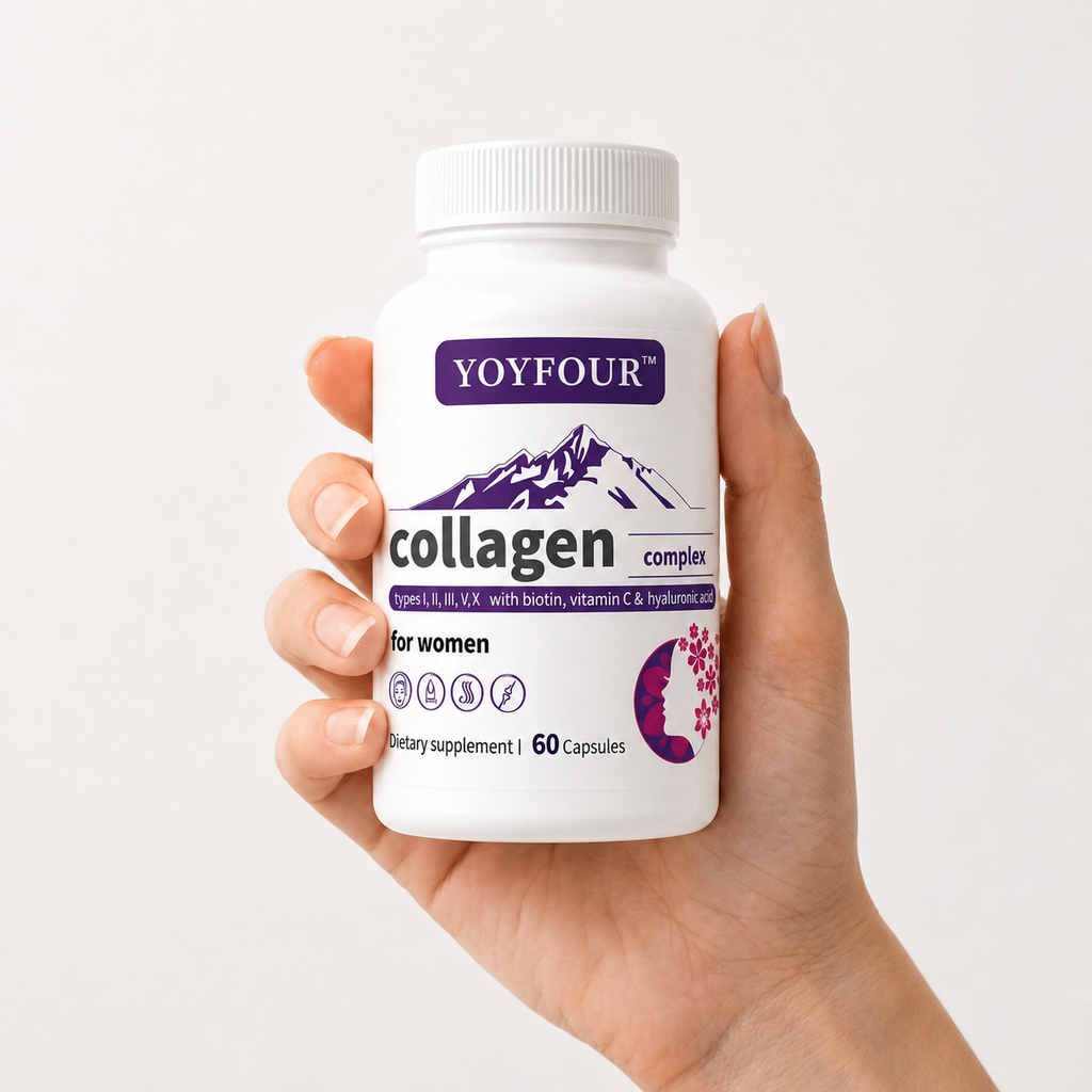 YOY Four Multi-Collagen Capsules for Women & Men – 60 Count | Type I, II, III, V, X Hydrolyzed Collagen Peptides with Biotin, Hyaluronic Acid & Vitamin C | Hair, Skin, Nails, and Joint Support