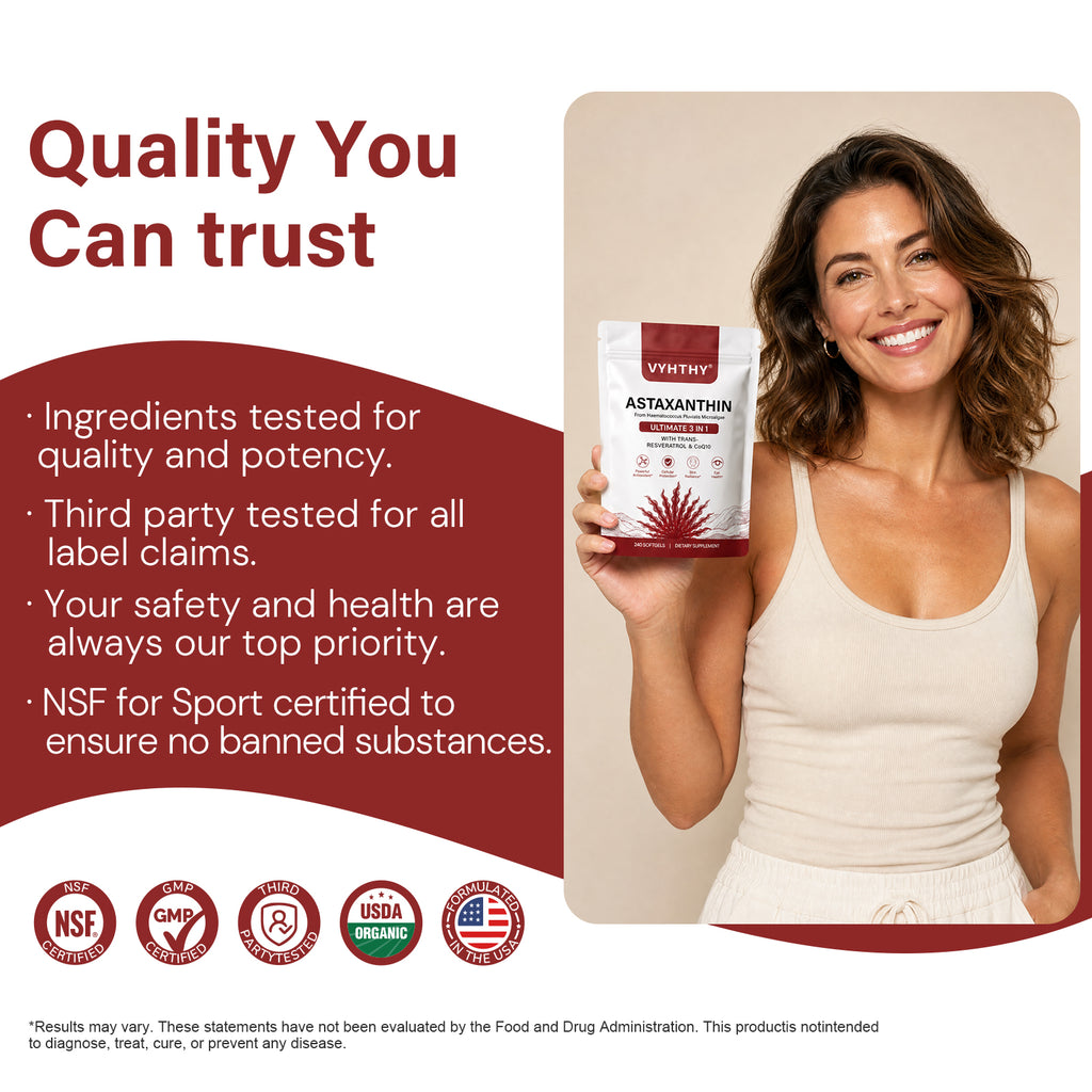 VYHTHY High Strength Natural Astaxanthin 12mg Softgels Blended with Trans-Resveratrol & CoQ10, Super Antioxidant Stronger Than Vitamin C/E, Support Eye Comfort, Skin Glow & Longevity, 240 Easy Absorb Softgels