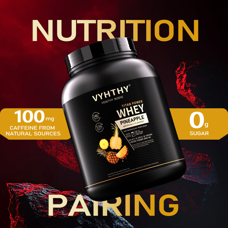 VYHTHY Pineapple Flavored Whey Protein Powder - 24g Protein per Serving - 5.5g branched-Chain Amino acids, Less Than 120 Calories, Gluten-Free, Low-Sugar Protein, (36 oz) - 30 Servings