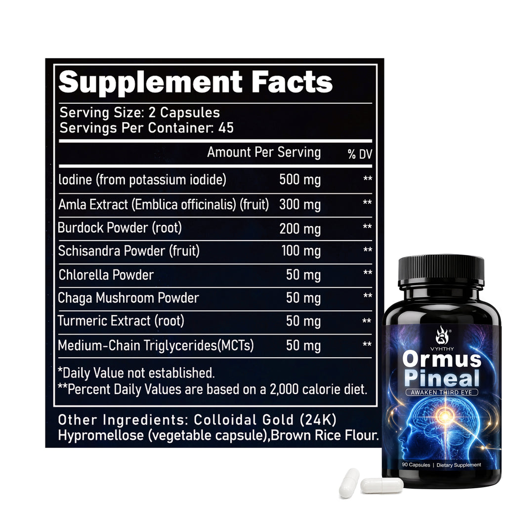 Ormus Pineal Gland Supplement – Third Eye Awakening & Pineal Decalcification Support | Spiritual Clarity, Intuition & Focus | 90 Capsules by VYHTHY