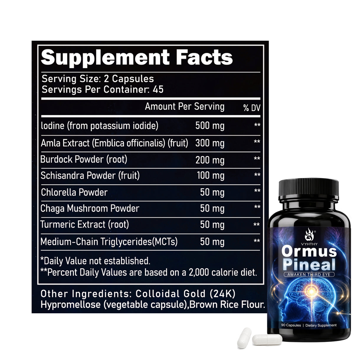 Ormus Pineal Gland Supplement – Third Eye Awakening & Pineal Decalcification Support | Spiritual Clarity, Intuition & Focus | 90 Capsules by VYHTHY