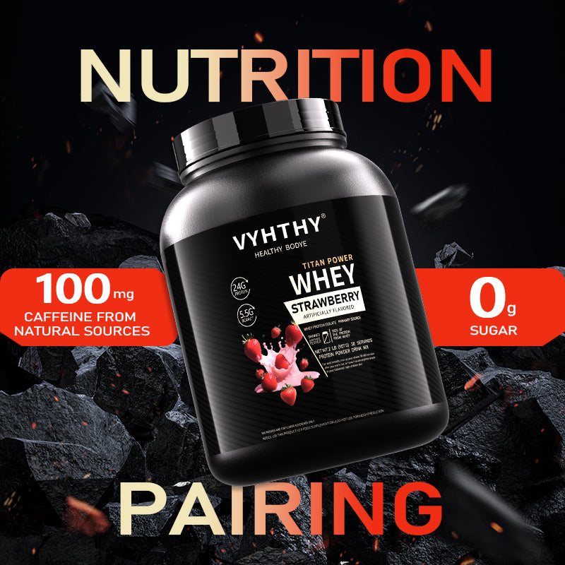 VYHTHY Strawberry Flavored Whey Protein Powder - 24g Protein per Serving - Suitable for pre- and Post-Workout Supplementation - Low Lactose, Gluten-Free, Natural Flavor (36 oz) - 30 Servings