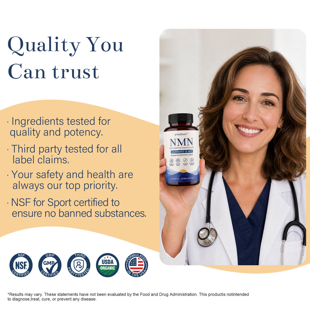 VYHTHY Liposomal Enhanced β-NMN 500mg Per Serving 12-in-1 Complex with Resveratrol, TMG, Glutathione & PQQ | Max Absorption NAD+ Booster for Healthy Aging & Mitochondrial Function, 120 Vegetarian Capsules