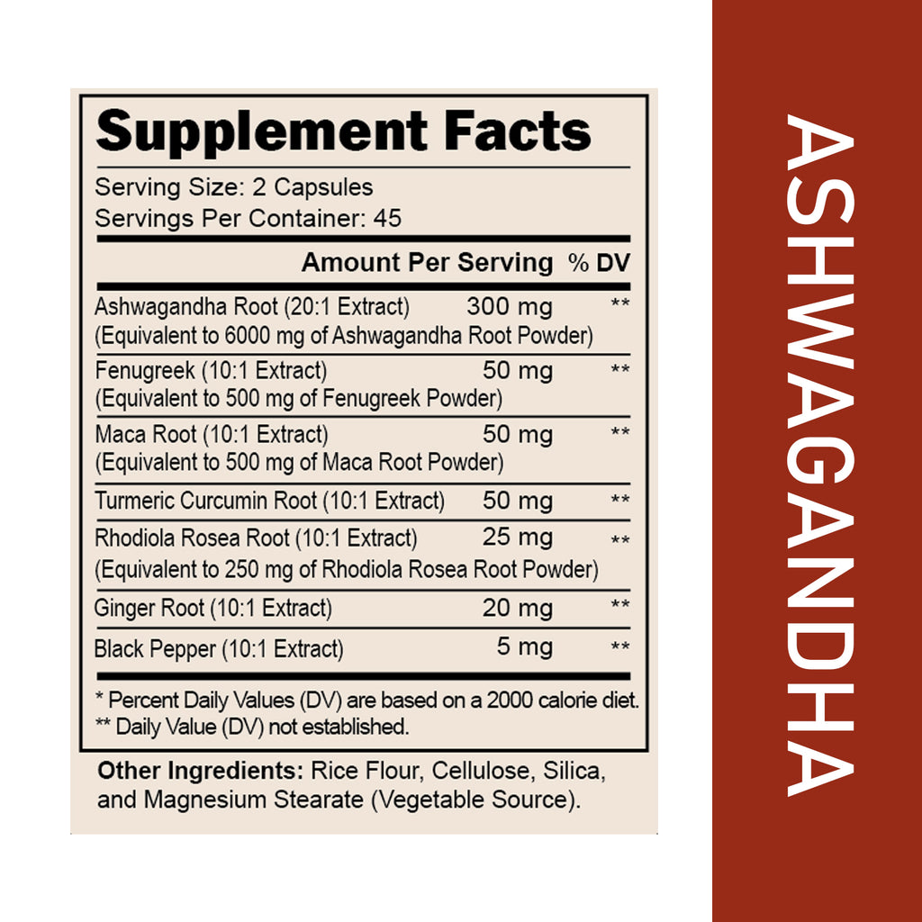 VYHTHY High Potency Ashwagandha Root Extract 7-in-1 Adaptogen Complex, Equivalent 8000MG Per Serving, Natural Stress Relief, Adrenal & Nervous System Support for Men & Women, 90 Vegetarian Capsules