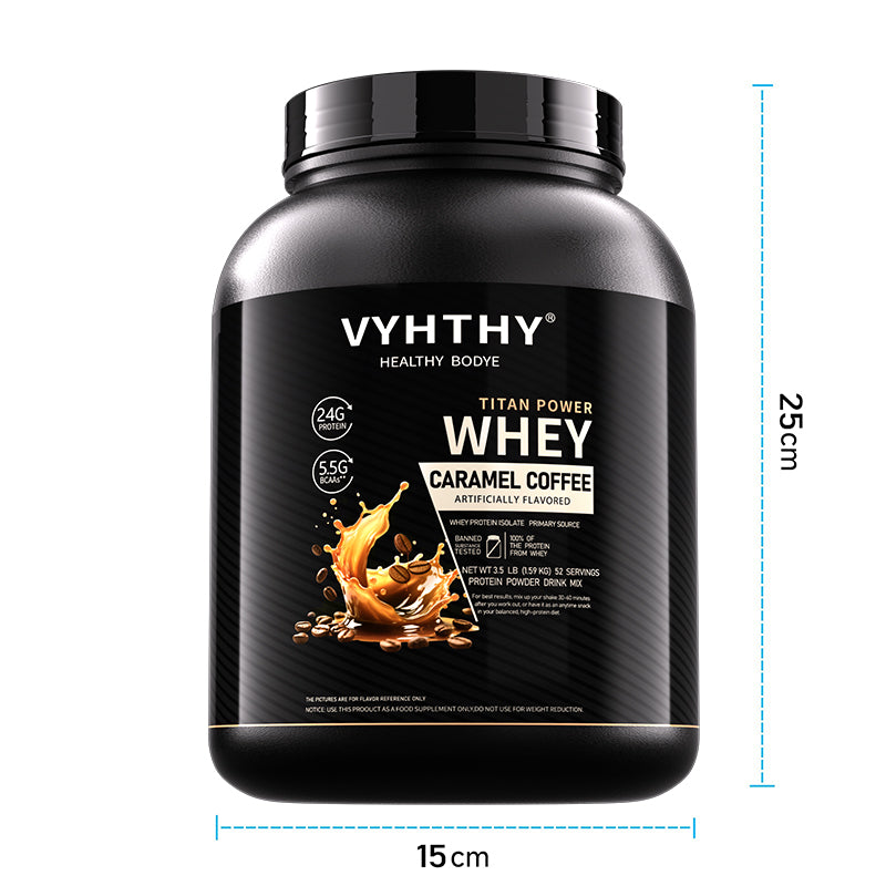 VYHTHY Caramel Coffee Flavored Whey Protein Powder - 24g Protein per Serving - Suitable for pre- and Post-Workout Supplementation - Low Lactose, Gluten-Free, Natural Flavor (56 oz) - 52 Servings