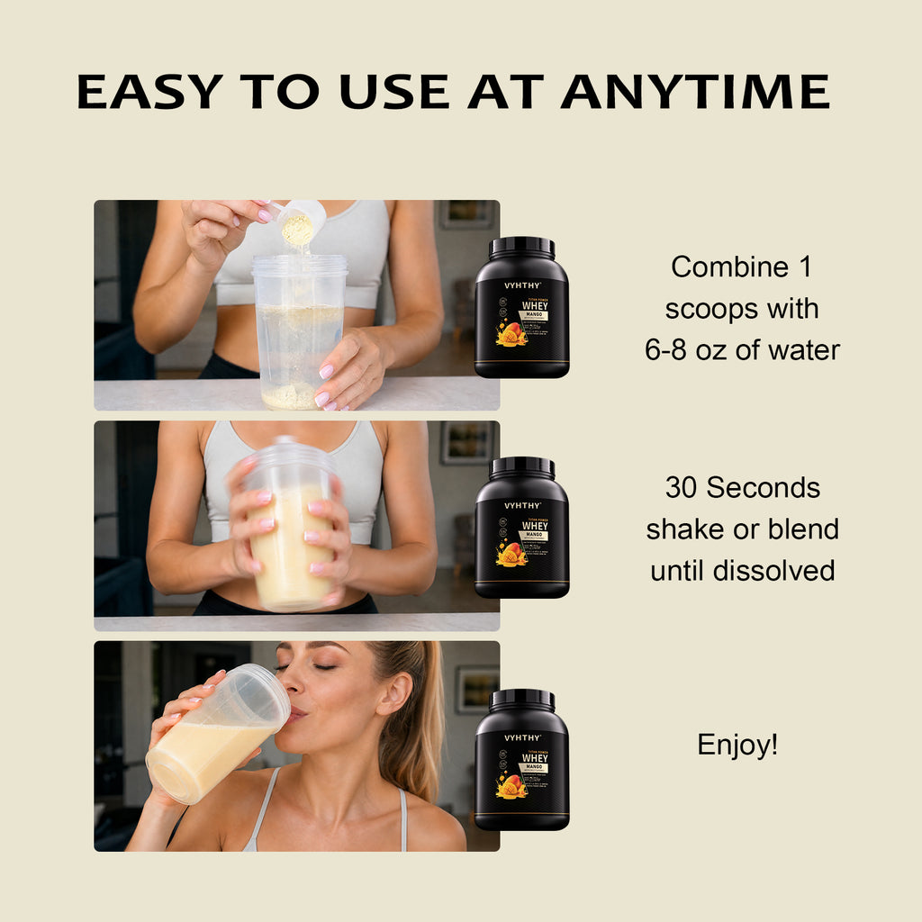 VYHTHY Titan Power Whey Protein Powder – Mango | 24g Protein, 5.5g BCAA, 11g EAA per Scoop | Whey Isolate Primary, Low Carb, No Added Sugar | 2 LB (30 Servings)