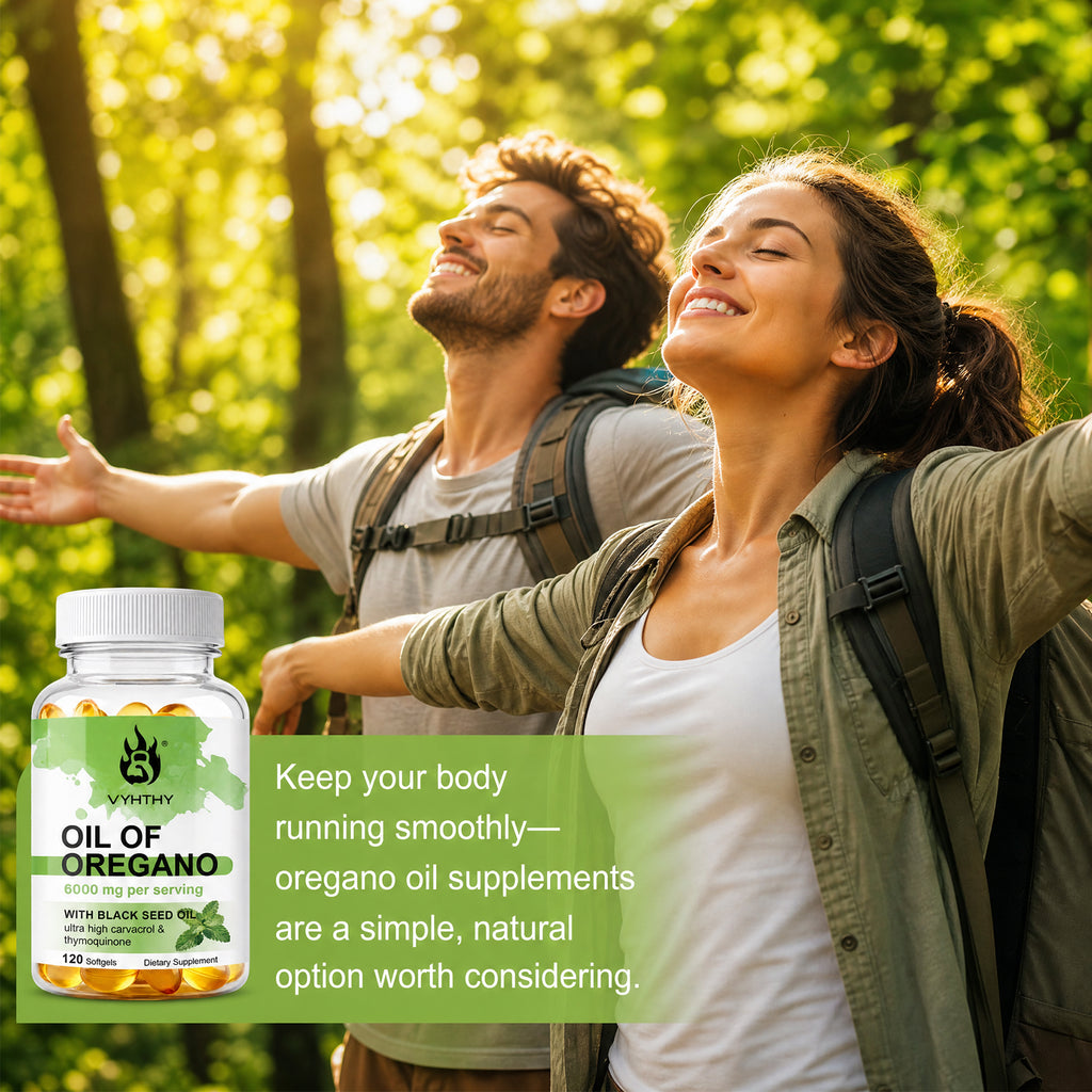 VYHTHY Oil of Oregano Softgels 6000mg Per Serving with 200mg Black Seed Oil, 20:1 High Extract with Carvacrol & Thymoquinone, Supports Immune & Skin Health, 120 Softgels