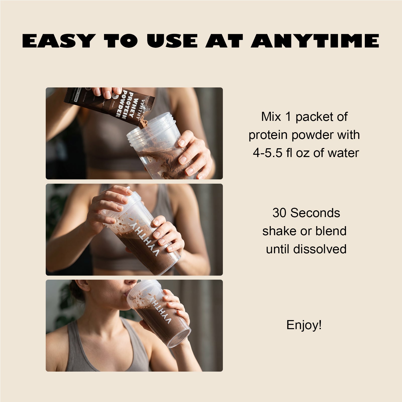 VYHTHY Chocolate Whey Protein Powder Single Serve Packets, 24g Protein & 5.5g BCAAs Per Packet, Zero Added Sugar Portable Post-Workout Muscle Recovery Supplement, 14 Individual Packets Per Bag