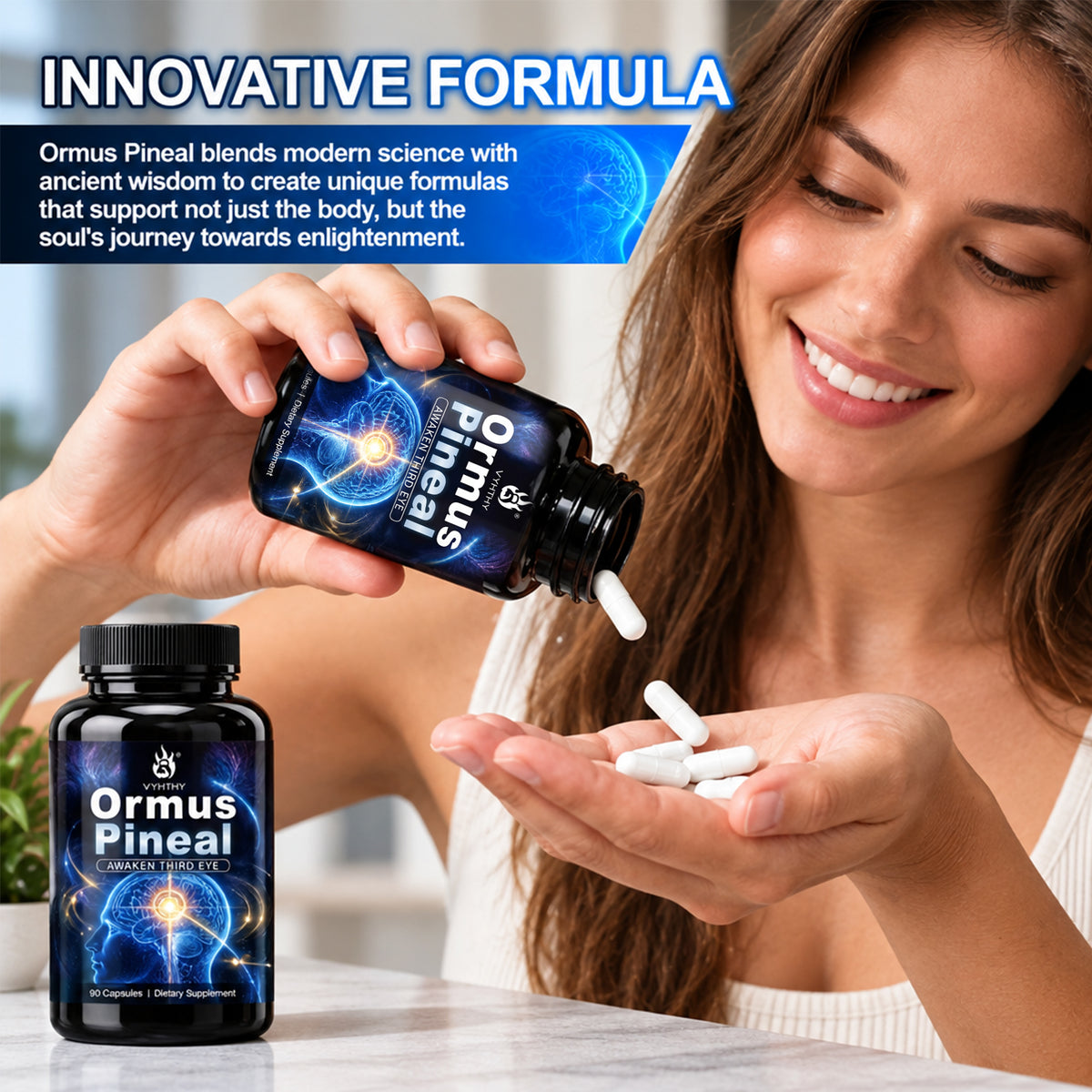 Ormus Pineal Gland Supplement – Third Eye Awakening & Pineal Decalcification Support | Spiritual Clarity, Intuition & Focus | 90 Capsules by VYHTHY