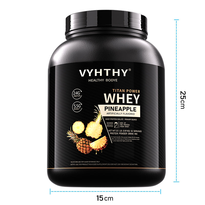 VYHTHY Pineapple Flavored Flavored Whey Protein Powder - 24g Protein per Serving - Suitable for pre- and Post-Workout Supplementation - Low Lactose, Gluten-Free, Natural Flavor (56 oz) - 52 Servings