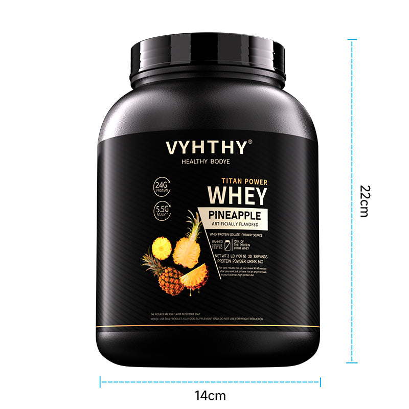VYHTHY Pineapple Flavored Whey Protein Powder - 24g Protein per Serving - 5.5g branched-Chain Amino acids, Less Than 120 Calories, Gluten-Free, Low-Sugar Protein, (36 oz) - 30 Servings