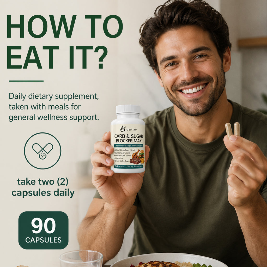 VYHTHY Carb & Sugar Blocker Max Capsules – White Kidney Bean Carb Blocker, Curb Sugar Cravings, Plant-Based Daily Wellness Support, 90 Veg Pills