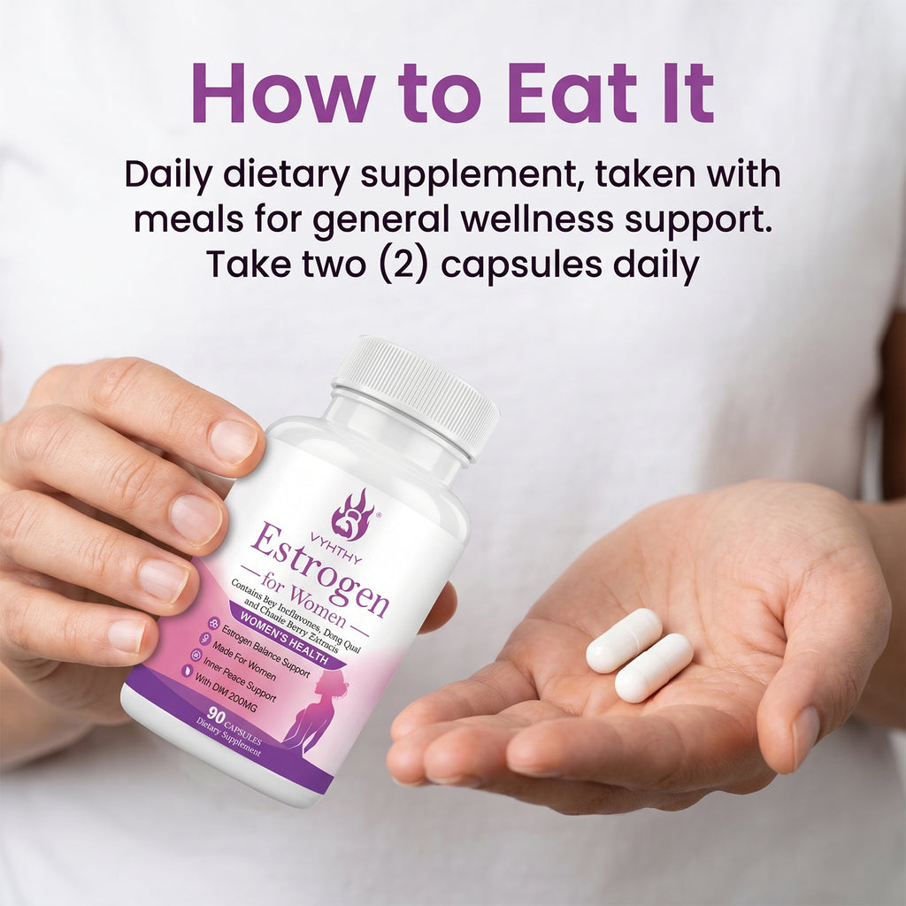 VYHTHY Natural Hormone Balance Estrogen Supplement for Women Over 40 | 200MG DIM Complex with Soy Isoflavones, Dong Quai, Chaste Berry & Norway Spruce, Support Menopause Comfort, Stable Mood & Daily Vitality, 90 Vegetarian Capsules