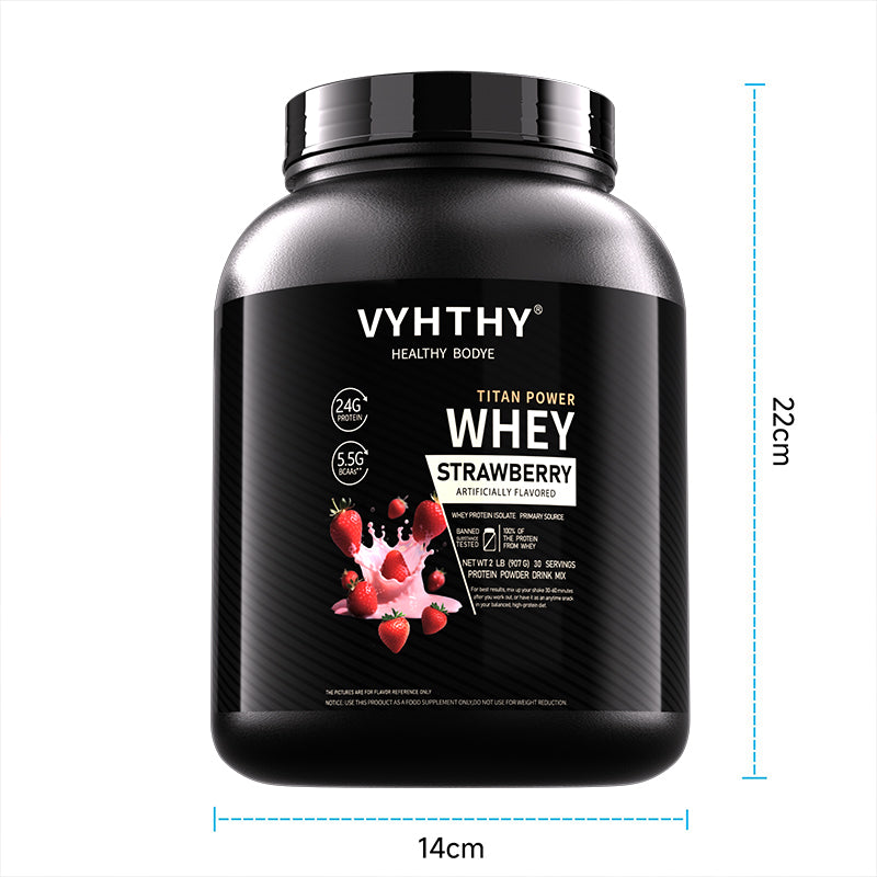 VYHTHY Strawberry Flavored Whey Protein Powder - 24g Protein per Serving - Suitable for pre- and Post-Workout Supplementation - Low Lactose, Gluten-Free, Natural Flavor (36 oz) - 30 Servings