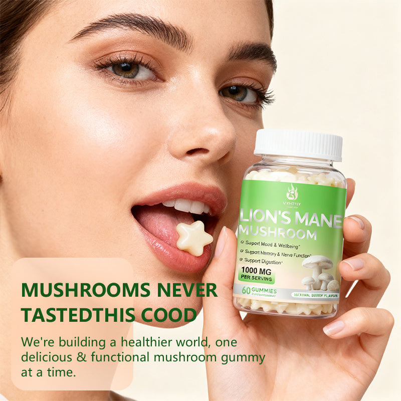 VYHTHY Mushroom Gummies, Natural Berry Flavor - Mushroom Supplement Gummies For Adults And Children Support Brain Health, Cognitive Function, Focus, Memory, And Mood, 60 Servings