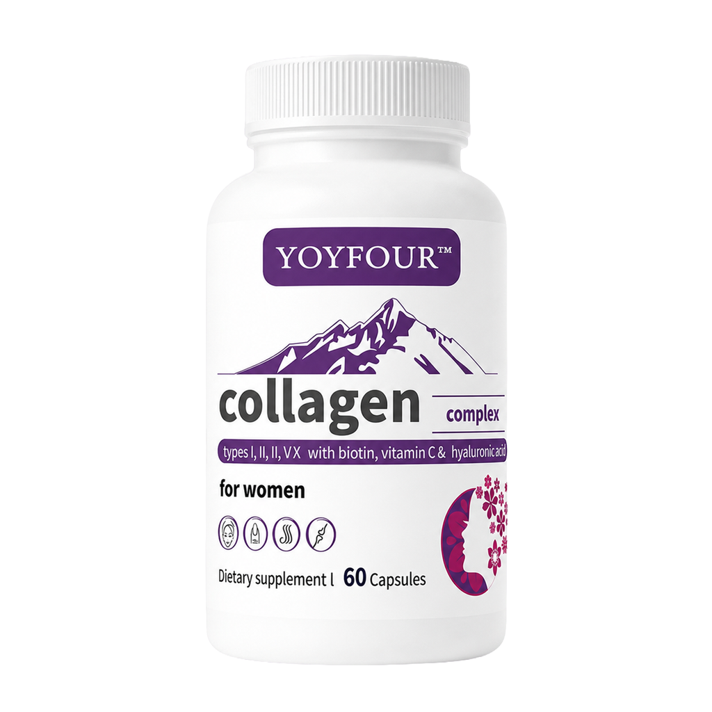 YOY Four Multi-Collagen Capsules for Women & Men – 60 Count | Type I, II, III, V, X Hydrolyzed Collagen Peptides with Biotin, Hyaluronic Acid & Vitamin C | Hair, Skin, Nails, and Joint Support
