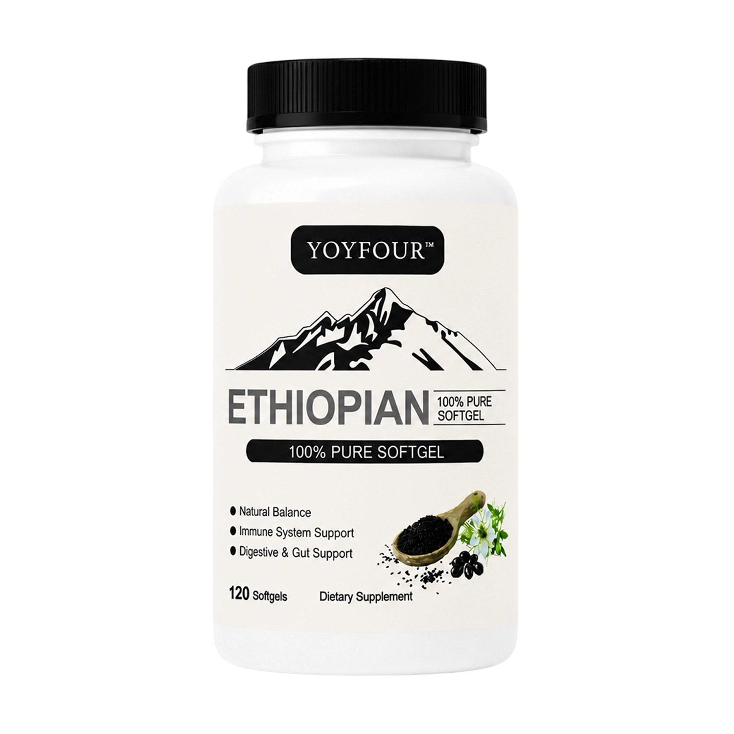 YOYFOUR Ethiopian Black Seed Oil Softgels 800mg Per Serving, 120 Capsules, 100% Pure Organic Nigella Sativa Supplement, Immune System Support, Digestive & Gut Health Balance
