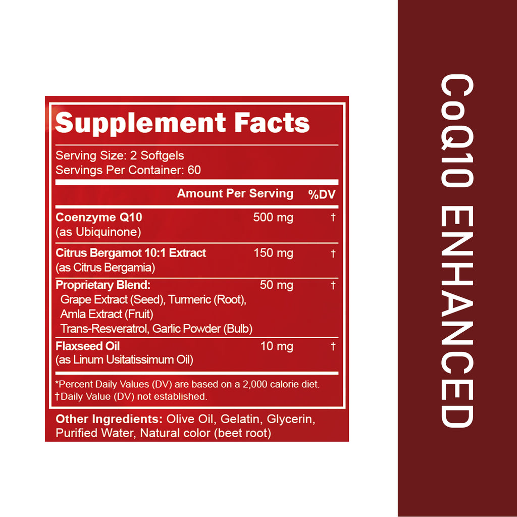 VYHTHY High Absorption Ubiquinone CoQ10 500mg Complex Supplement with Bergamot, Trans-Resveratrol, Turmeric Extract | GMP Certified Heart & Cellular Energy Support, 120 Softgels No Artificial Ingredients