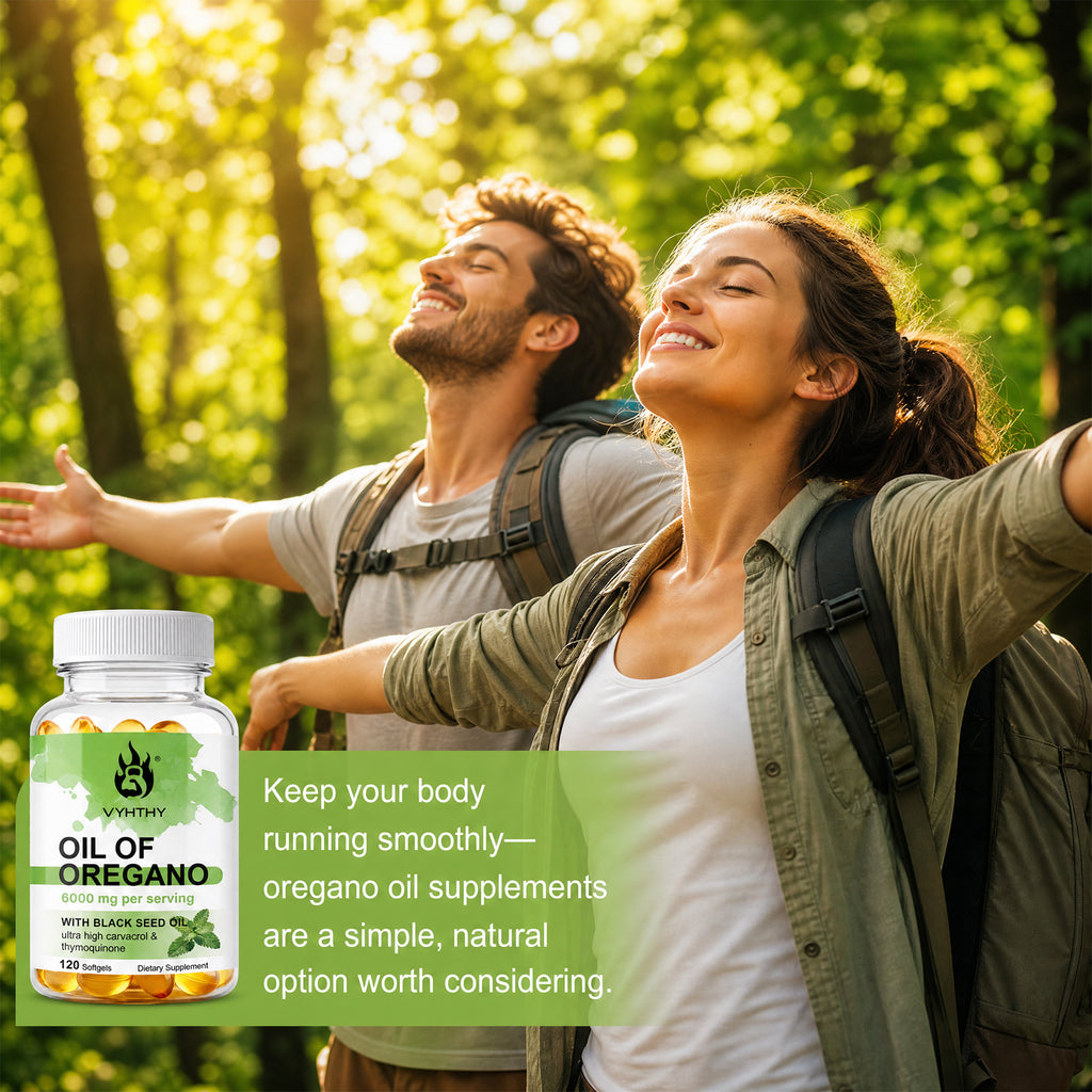 VYHTHY Oil of Oregano Softgels 6000mg Per Serving with 200mg Black Seed Oil, 20:1 High Extract with Carvacrol & Thymoquinone, Supports Immune & Skin Health, 120 Softgels